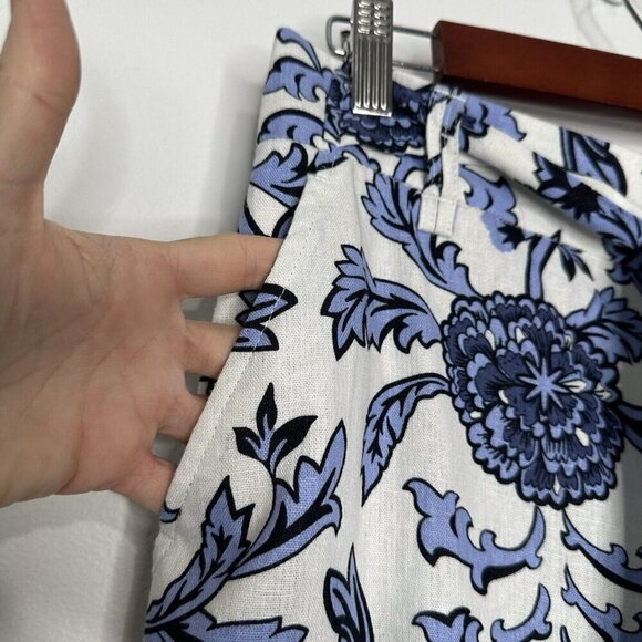 Joie Wide Leg Cropped Floral Pants Size 10 Pockets Linen Blend Blue White - Picture 4 of 10